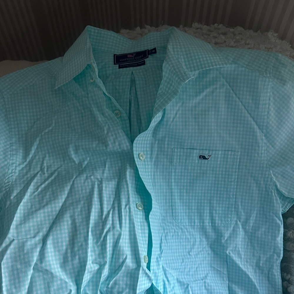 Vineyard Vines Men's Aqua Gingham Shirt